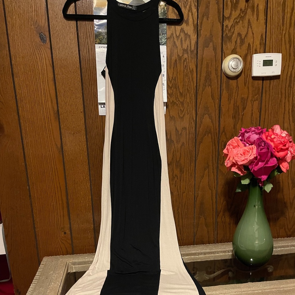 long beige and black two-color dress in very good condition